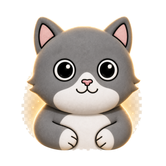 Gray cat popping out of treasure chest